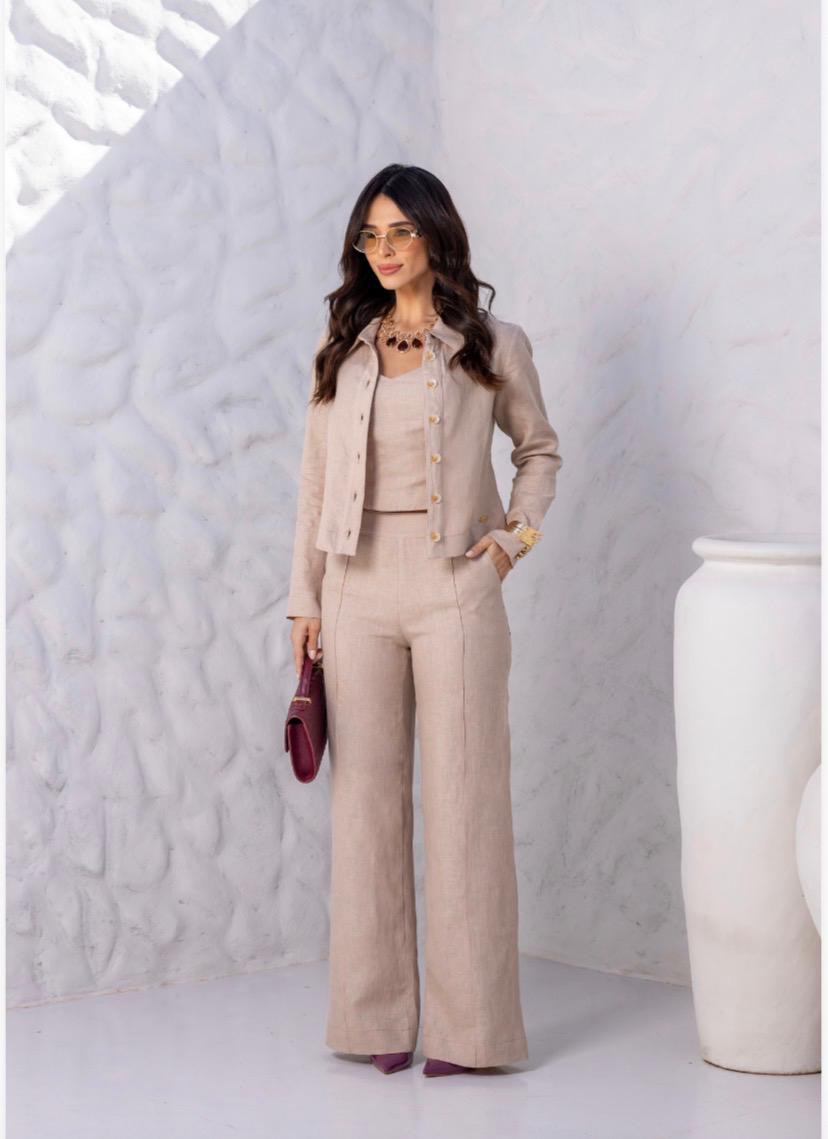 Conjunto Alfaiataria em Linho Bege