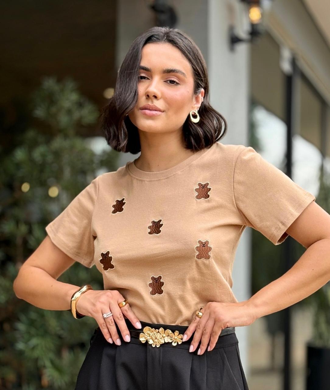 T-shirt Caramelo Bordado Ursinhos