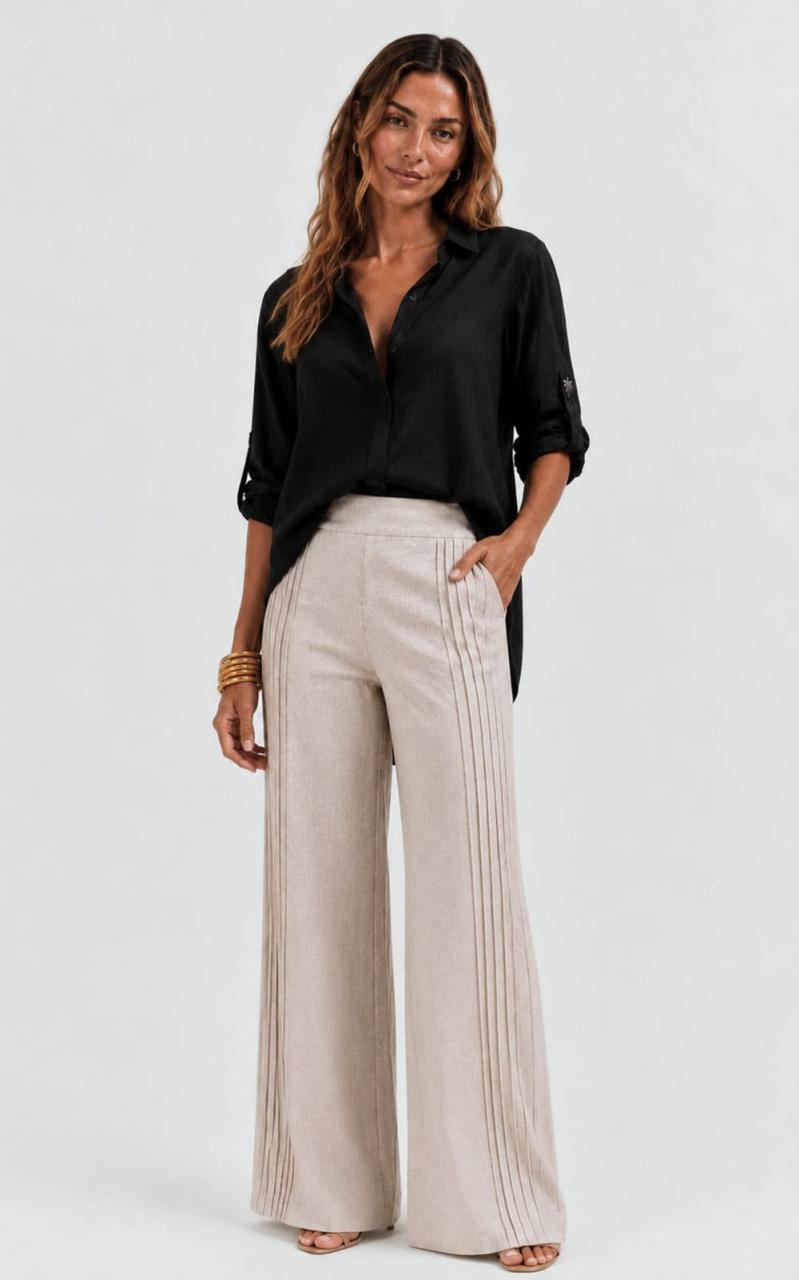 Look Camisa Preta com Calça Ampla